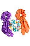 Shop_Hair Drama CO_Multi Color Printed Knotted Bow Scrunchies Set Of 3_at_Aza_Fashions