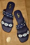 Shop_Dhwni Singhvi_Blue Embellished Evil Eye Flats _at_Aza_Fashions