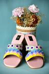 Shop_Dhwni Singhvi_Multi Color Embellished Boho Geometric Block Heels _at_Aza_Fashions