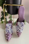 Shop_Dhwni Singhvi_Purple Embellished Rose Mule Block Heels _at_Aza_Fashions