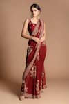 Shop_Kalista_Red Viscose Georgette U Neck Pre-draped Saree With Blouse_at_Aza_Fashions