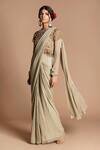 Shop_Kalista_Green Pre-draped Saree With Cape_at_Aza_Fashions