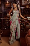 Buy_Kalista_Blue Viscose Silk Printed Floral Motifs Round Idika Pre-draped Saree With Blouse_at_Aza_Fashions
