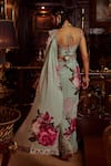 Shop_Kalista_Blue Viscose Silk Printed Floral Idika Pre-draped Saree With Blouse For Women_at_Aza_Fashions