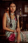 Buy_Kalista_Blue Viscose Silk Printed Floral Motifs Round Idika Pre-draped Saree With Blouse_Online_at_Aza_Fashions