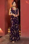 Buy_Kalista_Purple Georgette Printed Floral Motifs Round Arisha Pre-draped Gharara Saree Set _at_Aza_Fashions