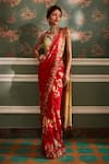 Buy_Kalista_Red Blouse Viscose Silk Printed Floral Sweetheart Rehmat Pre-draped Saree With_at_Aza_Fashions