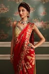 Buy_Kalista_Red Blouse Viscose Silk Printed Floral Sweetheart Rehmat Pre-draped Saree With_Online_at_Aza_Fashions