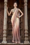 Buy_Kalista_Peach Blouse Viscose Silk Embellished Bead And Shameen Pre-draped Saree With _at_Aza_Fashions