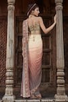 Shop_Kalista_Peach Blouse Viscose Silk Embellished Bead And Shameen Pre-draped Saree With _at_Aza_Fashions