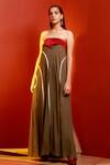 Buy_House Of Behram_Red Italian Satin, Silk Viscose Tape Straight Colorblock Tube Dress_Online_at_Aza_Fashions