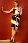 Buy_House Of Behram_White Moss Crepe Plain Square Neck Patchwork Colorblock Dress _at_Aza_Fashions