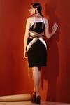 Shop_House Of Behram_White Moss Crepe Plain Square Neck Patchwork Colorblock Dress _at_Aza_Fashions