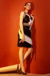 House Of Behram_White Moss Crepe Plain Square Neck Patchwork Colorblock Dress _Online_at_Aza_Fashions