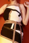 Shop_House Of Behram_White Moss Crepe Plain Square Neck Patchwork Colorblock Dress _Online_at_Aza_Fashions