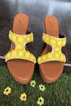 Shop_Dhwni Singhvi_Yellow Embroidery Daisy Wedges _at_Aza_Fashions