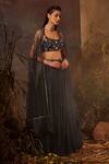 Buy_Dheeru Taneja_Blue Organza, Net, Crepe Bugle Beads And Zari Athena Embroidered Lehenga Set _at_Aza_Fashions