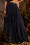 Shop_Dheeru Taneja_Blue Organza, Crepe Bugle Beads And Zari Blouse Iris Lehenga Set With Ruffle Cape _Online_at_Aza_Fashions