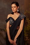 Buy_Dheeru Taneja_Blue Net, Chinnon Bugle Beads And Zari Pre-draped Embroidered Saree With Blouse _Online_at_Aza_Fashions