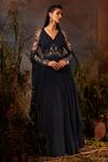 Buy_Dheeru Taneja_Blue Georgette And Net Dupatta Organza Bugle Embroidered Anarkali With Ruffle _at_Aza_Fashions
