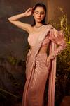 Shop_Dheeru Taneja_Pink Organza, Net, Georgette Bugle Beads And Zari One Pre-draped Saree With Blouse _at_Aza_Fashions