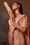Dheeru Taneja_Pink Organza, Net, Georgette Bugle Beads And Zari One Pre-draped Saree With Blouse _Online_at_Aza_Fashions