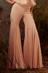 Buy_Dheeru Taneja_Pink Organza, Crepe Bugle Beads And Zari V Neck Peplum & Bell Bottom Pant Set _Online_at_Aza_Fashions