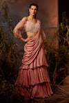 Buy_Dheeru Taneja_Pink Organza, Satin Pear Drops Akira Layered Lehenga And Ruffle Blouse Set _at_Aza_Fashions