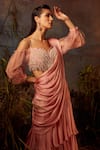 Dheeru Taneja_Pink Organza, Satin Pear Drops Akira Layered Lehenga And Ruffle Blouse Set _Online_at_Aza_Fashions