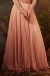 Buy_Dheeru Taneja_Pink Organza, Crepe Bugle Beads And Zari V Neck Maia Lehenga & Ruffle Blouse Set _Online_at_Aza_Fashions