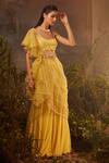 Buy Dheeru Taneja Yellow Organza, Net, Crepe Bugle Beads And Zari Embroidered Sharara Set With Cape at Aza Fashions Buy_Dheeru Taneja_Yellow Organza, Net, Crepe Bugle Beads And Zari Embroidered Sharara Set With Cape _at_Aza_Fashions