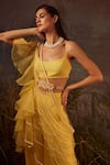 Dheeru Taneja Yellow Organza, Net, Crepe Bugle Beads And Zari Embroidered Sharara Set With Cape Online at Aza Fashions Dheeru Taneja_Yellow Organza, Net, Crepe Bugle Beads And Zari Embroidered Sharara Set With Cape _Online_at_Aza_Fashions