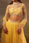 Buy_Dheeru Taneja_Yellow Bugle Beads And Zari High Neck Aphrodite Embroidered Bridal Lehenga Set _Online_at_Aza_Fashions