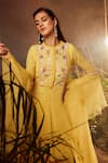 Dheeru Taneja_Yellow Organza, Crepe Bugle Beads And Zari Crew Neck Embroidered Tunic Sharara Set _Online_at_Aza_Fashions