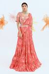 Buy_Neha Chopra Tandon_Coral Crepe Tiered Lehenga Saree With Blouse_at_Aza_Fashions