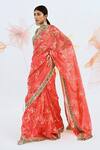 Neha Chopra Tandon_Coral Organza Lilies Print Saree With Blouse_Online_at_Aza_Fashions