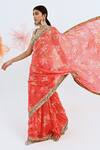 Buy_Neha Chopra Tandon_Coral Organza Lilies Print Saree With Blouse_Online_at_Aza_Fashions
