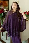 Buy_Anjali Kanwar_Purple Satin, Silk Organza Sequin Asymmetric Embroidered Cape And Draped Skirt Set _at_Aza_Fashions