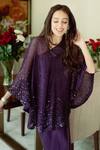 Buy_Anjali Kanwar_Purple Satin, Silk Organza Sequin Asymmetric Embroidered Cape And Draped Skirt Set _Online_at_Aza_Fashions