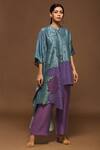Buy_Clos_Blue Dupion Silk Abstract Band Printed Asymmetric Kurta And Pant Set _at_Aza_Fashions