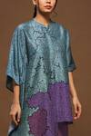 Shop_Clos_Blue Dupion Silk Abstract Band Printed Asymmetric Kurta And Pant Set _at_Aza_Fashions