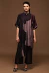 Buy_Clos_Brown Dupion Silk Printed Geometric Band Asymmetric Kurta And Pant Set _at_Aza_Fashions