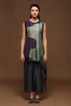 Buy_Clos_Brown Dupion Silk Printed Geometric Round Asymmetric Kurta And Pant Set _at_Aza_Fashions