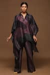 Buy_Clos_Brown Dupion Silk Printed Geometric Collared Neck Kaftan Kurta And Pant Set _at_Aza_Fashions