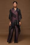 Buy_Clos_Brown Dupion Silk Printed Geometric Collared Neck Kaftan Kurta And Pant Set _Online_at_Aza_Fashions