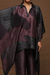 Shop_Clos_Brown Dupion Silk Printed Geometric Collared Neck Kaftan Kurta And Pant Set _Online_at_Aza_Fashions