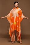 Buy_Clos_Orange Dupion Silk Floral Print Collared Neck Kaftan Kurta And Pant Set _at_Aza_Fashions