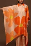 Buy_Clos_Orange Dupion Silk Floral Print Collared Neck Kaftan Kurta And Pant Set _Online_at_Aza_Fashions