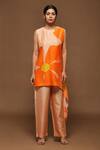 Buy_Clos_Orange Dupion Silk Floral Print Round Asymmetric Kurta And Pant Set _at_Aza_Fashions