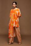 Buy_Clos_Orange Dupion Silk Floral Print Band Asymmetric Kurta And Pant Set _at_Aza_Fashions